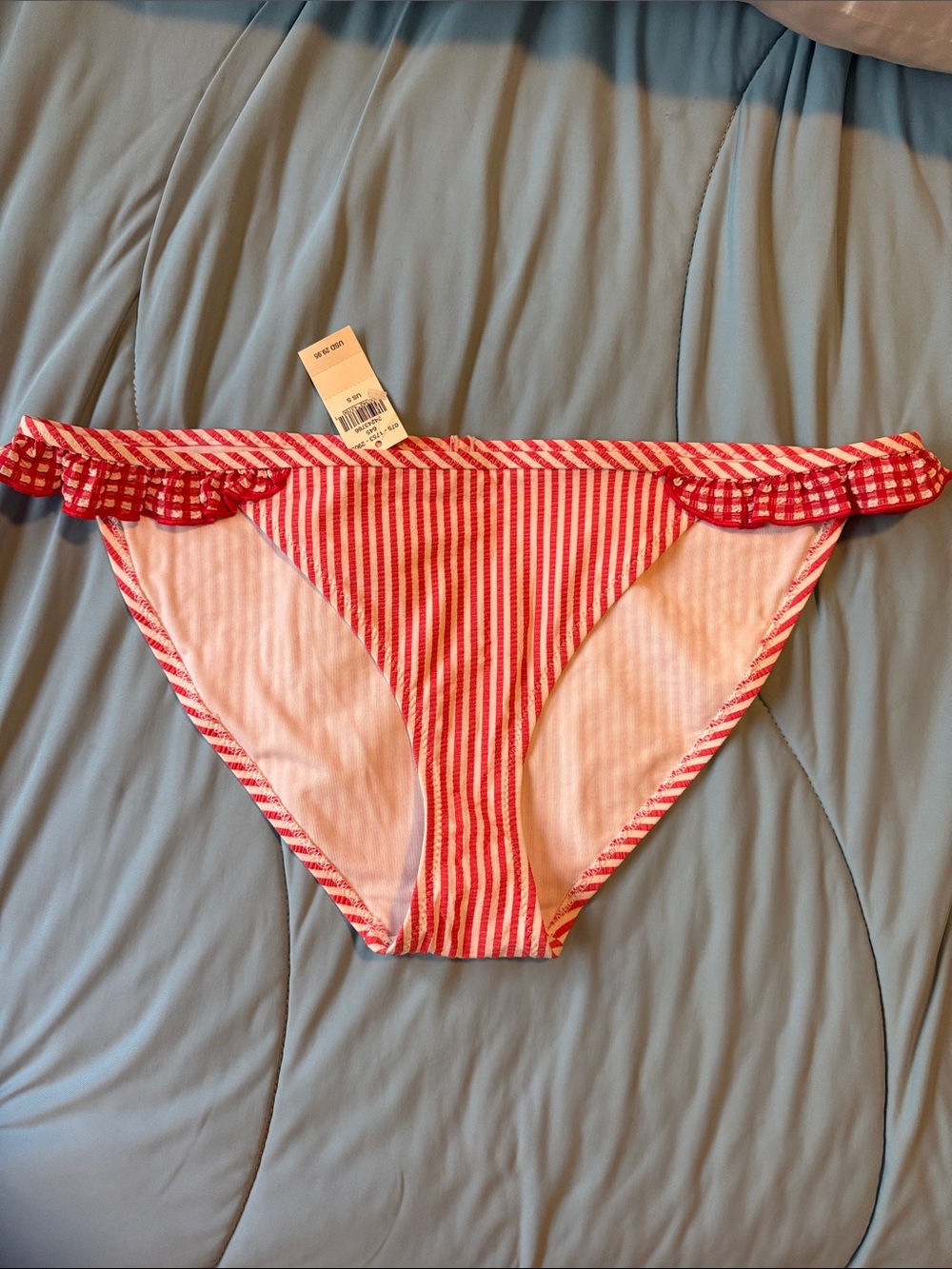 aerie Red and White Striped Bikini Bottoms
